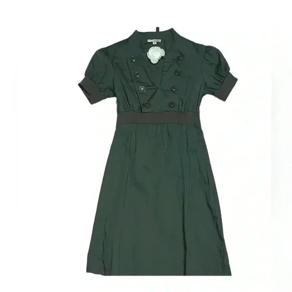 Green mini dress “Annie” style, capped sleeves , v neck sz small, - Picture 8 of 8